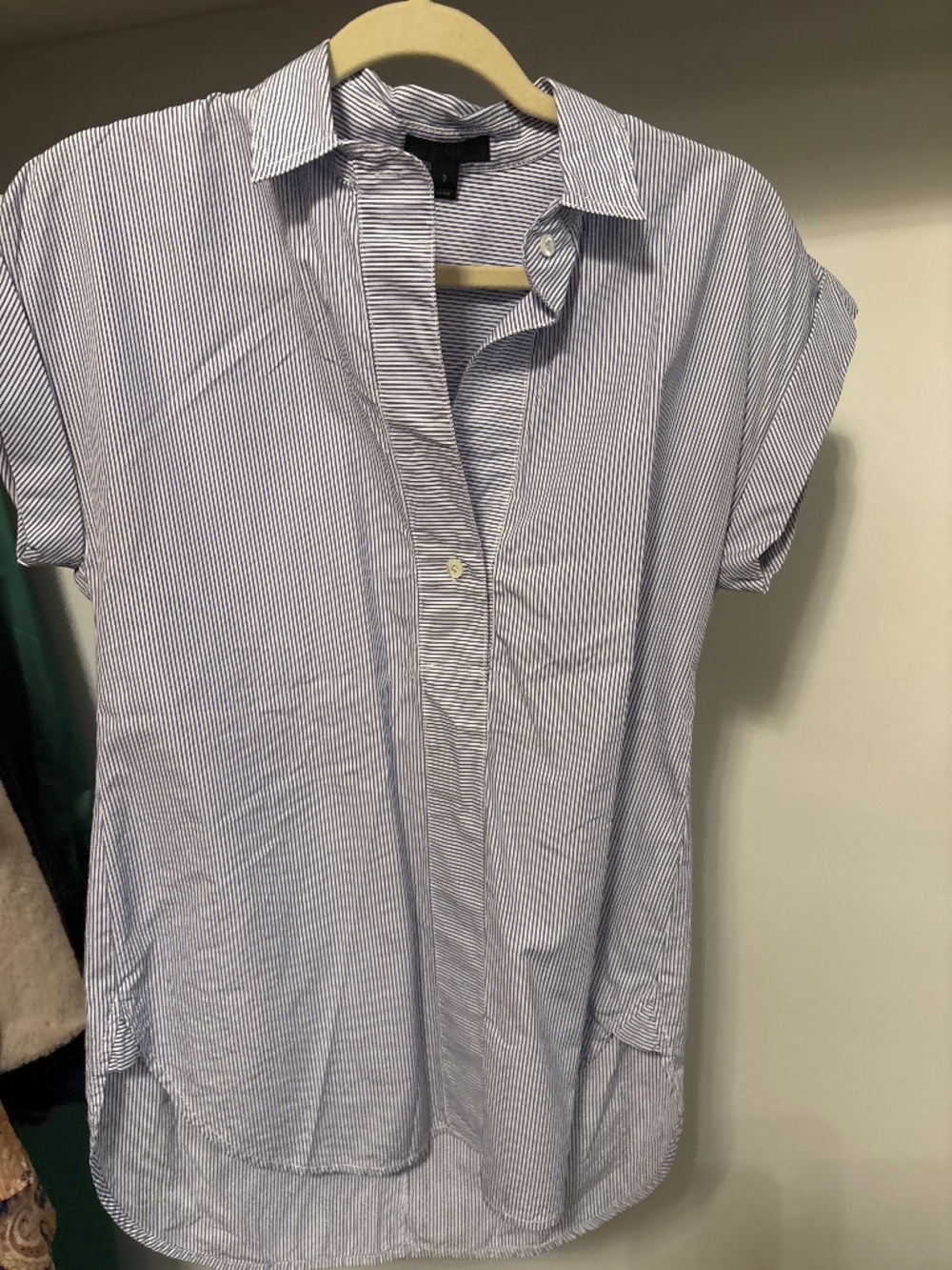 J crew blue white shirt sleeve collared top 2